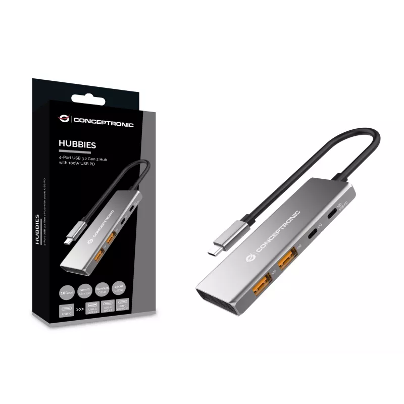 Conceptronic HUBBIES15G interface hub USB 3.2 Gen 2 (3.1 Gen 2) Type-C 10000 Mbit/s Grey