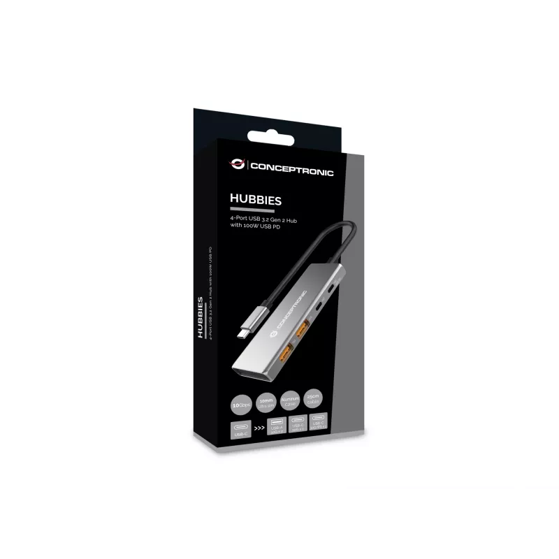 Conceptronic HUBBIES15G interface hub USB 3.2 Gen 2 (3.1 Gen 2) Type-C 10000 Mbit/s Grey