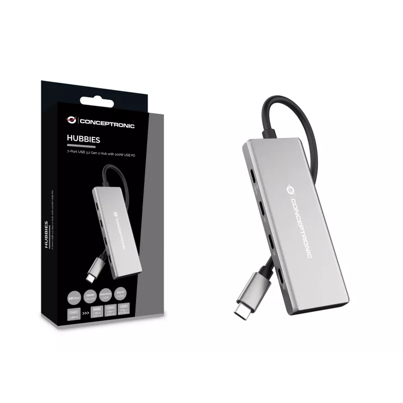 Conceptronic HUBBIES17G interface hub USB 3.2 Gen 2 (3.1 Gen 2) Type-C 10000 Mbit/s Grey