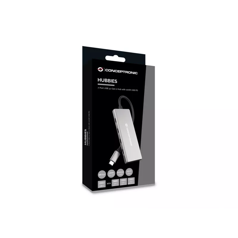 Conceptronic HUBBIES17G interface hub USB 3.2 Gen 2 (3.1 Gen 2) Type-C 10000 Mbit/s Grey