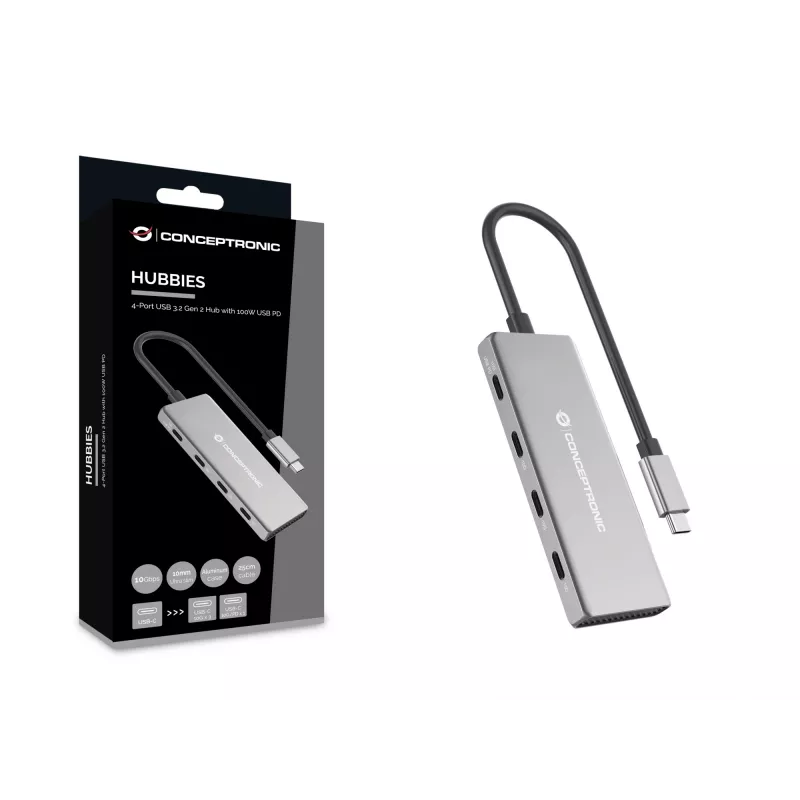 Conceptronic HUBBIES16G interface hub USB 3.2 Gen 2 (3.1 Gen 2) Type-C 10000 Mbit/s Grey