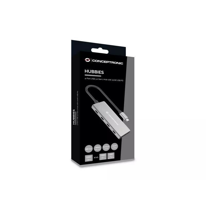 Conceptronic HUBBIES16G interface hub USB 3.2 Gen 2 (3.1 Gen 2) Type-C 10000 Mbit/s Grey