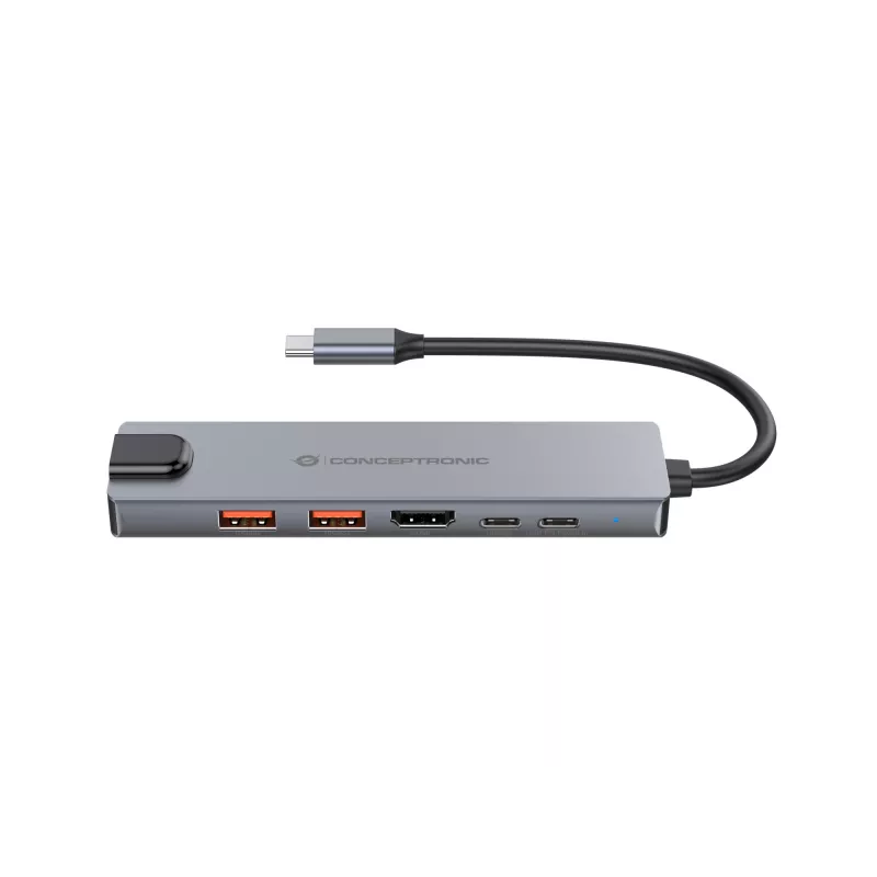 Conceptronic DONN29G 6-in-1 USB 3.2 Gen 2 Docking Station, 4K60Hz HDMI, USB-A 10Gbps x 2, USB-C 10Gbps, GbE LAN, 140W USB PD 3.1