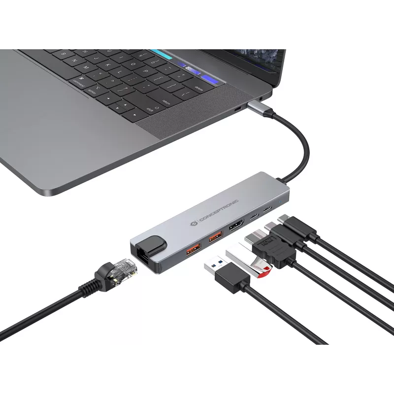 Conceptronic DONN29G 6-in-1 USB 3.2 Gen 2 Docking Station, 4K60Hz HDMI, USB-A 10Gbps x 2, USB-C 10Gbps, GbE LAN, 140W USB PD 3.1
