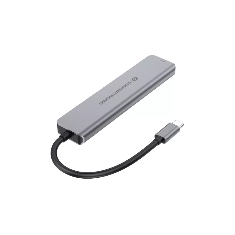 6-in-1 USB 3.2 Gen 1 Docking Station CONCEPTRONIC DONN33G HDMI, 2×USB-A 5Gbps, 2×USB-C 5Gbps, 100W USB PD, Silver