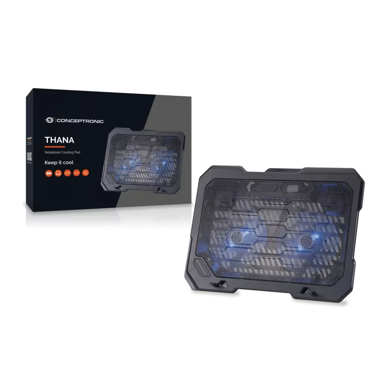Conceptronic THANA Notebook Cooling Pad, Fits up to 15.6 inch, 2-Fan