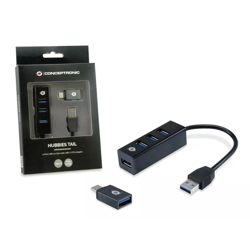 USB Hub Conceptronic HUBBIES 4-Port USB 3.0 Hub with USB-C OTG Adapter