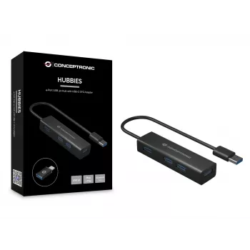 Conceptronic 4-Port USB 3.0 Aluminum Hub with USB-C to USB-A Adapter