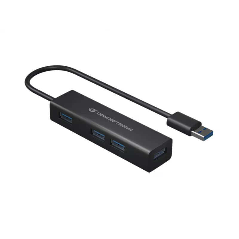 Conceptronic 4-Port USB 3.0 Aluminum Hub with USB-C to USB-A Adapter