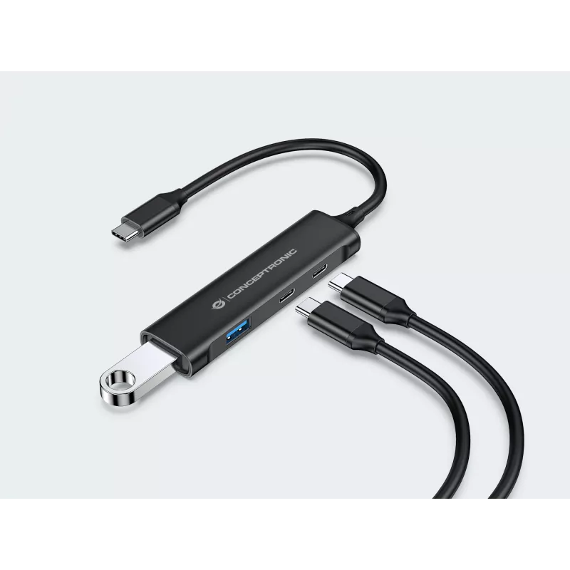 Conceptronic HUBBIES 4-Port USB 3.0 Hub, 2 USB-C & 2 USB-A ports, aluminum case, USB-C connector
