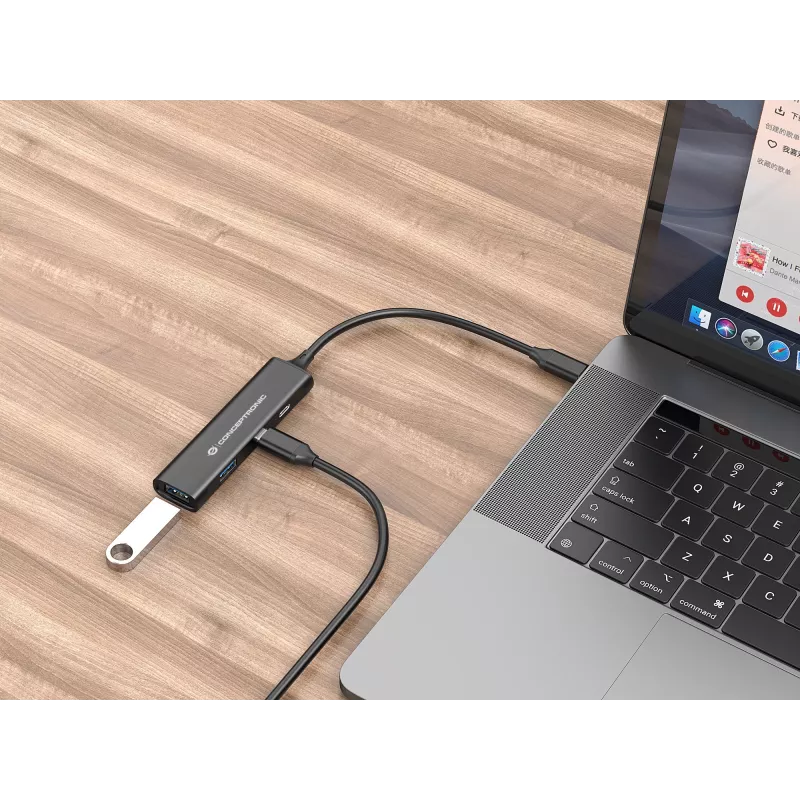 Conceptronic HUBBIES 4-Port USB 3.0 Hub, 2 USB-C & 2 USB-A ports, aluminum case, USB-C connector
