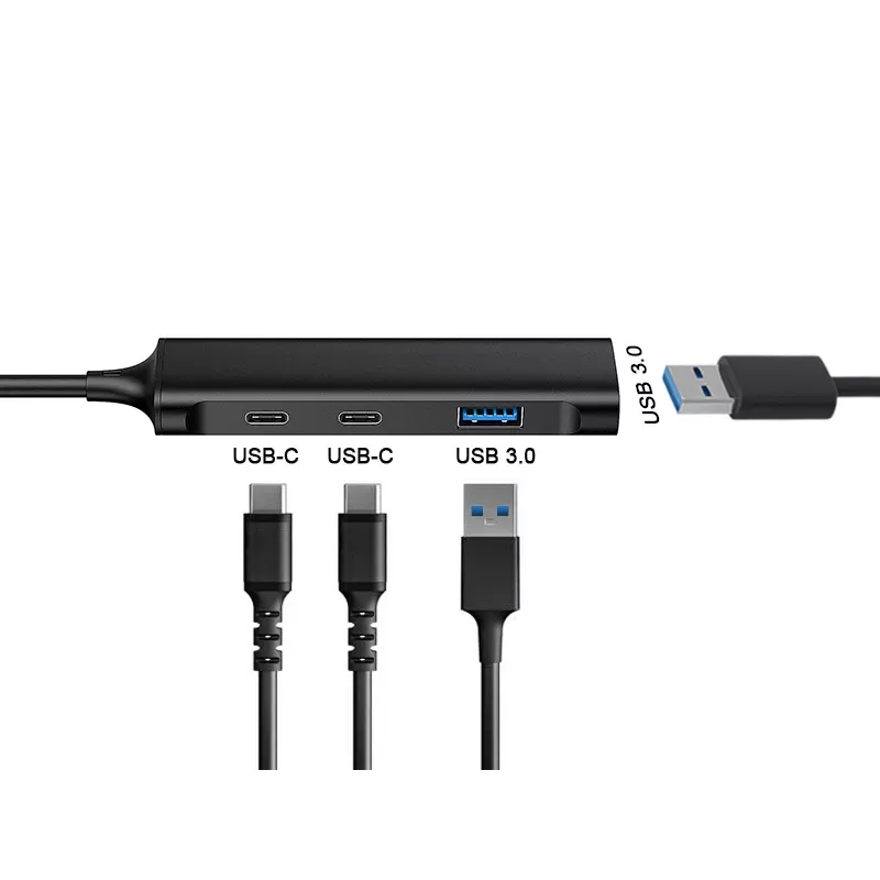Conceptronic HUBBIES 4-Port USB 3.0 Hub, 2 USB-C & 2 USB-A ports, aluminum case, USB-C connector