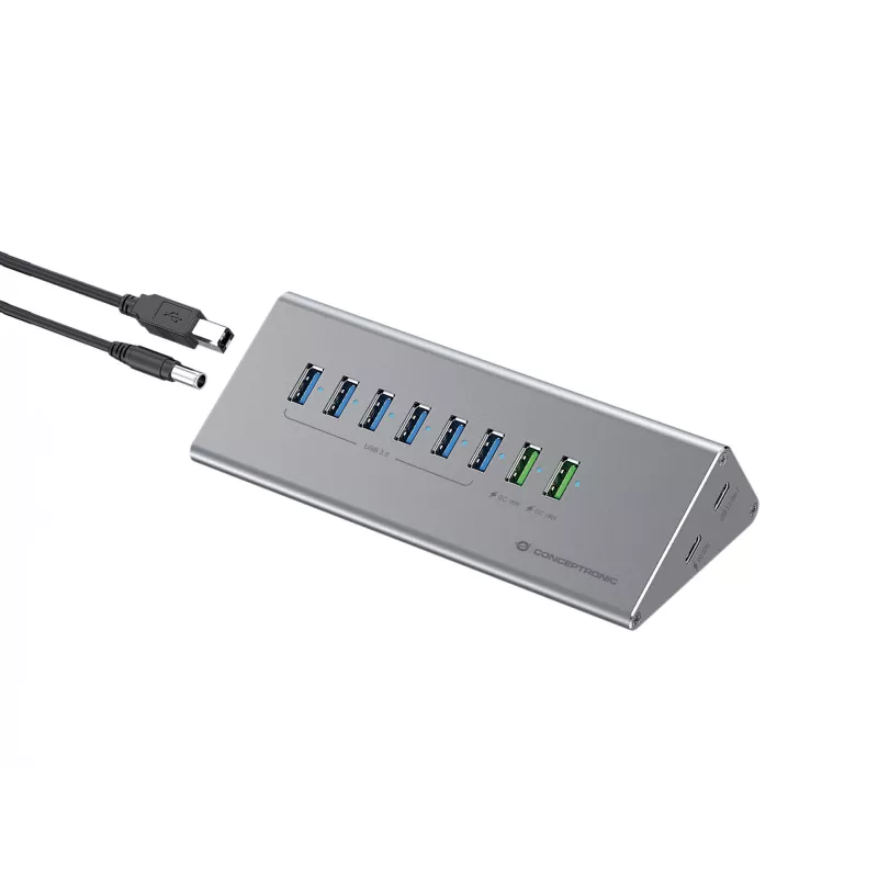 Conceptronic HUBBIES18G 10-in-1 60W USB 3.0 Hub Charger Combo, 2-in-1 USB-C USB-A Cable, USB 3.2 Gen 1