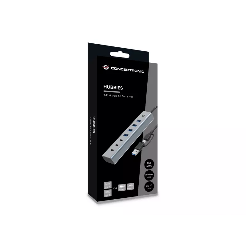 Conceptronic HUBBIES20G 7-Port USB 3.0 Hub, 5Gbps, USB-C x 3, USB-A x 4
