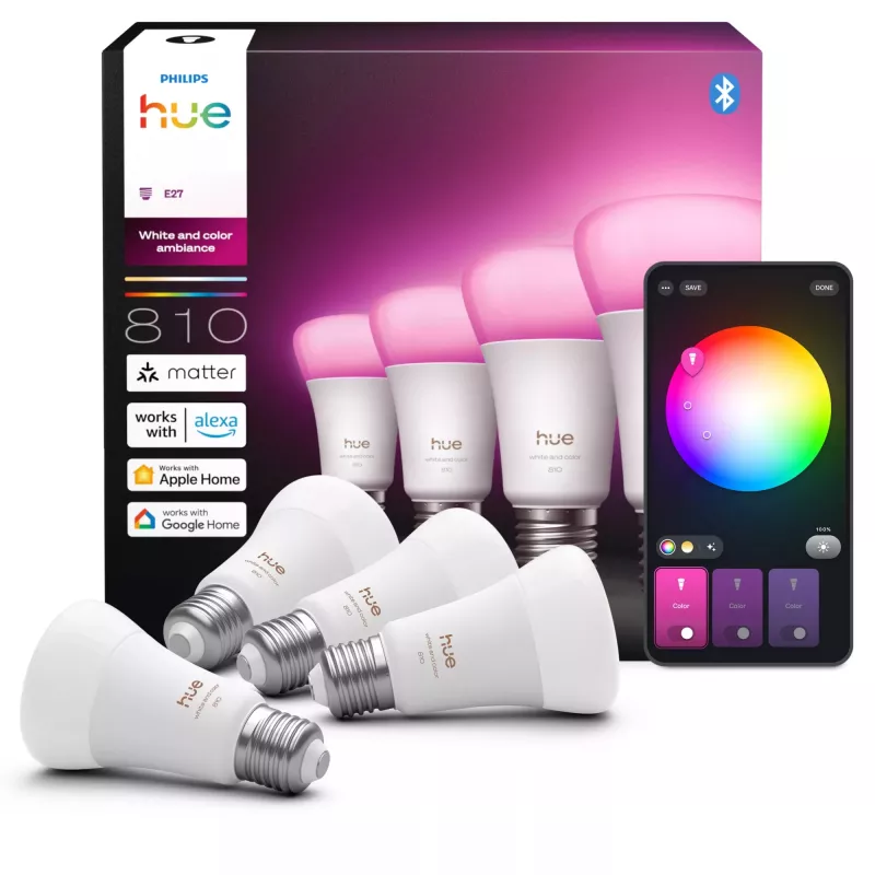 Smart bulb Philips A60 E27, Bluetooth/Zigbee, 6 W, 810 lm, white, pack of 4