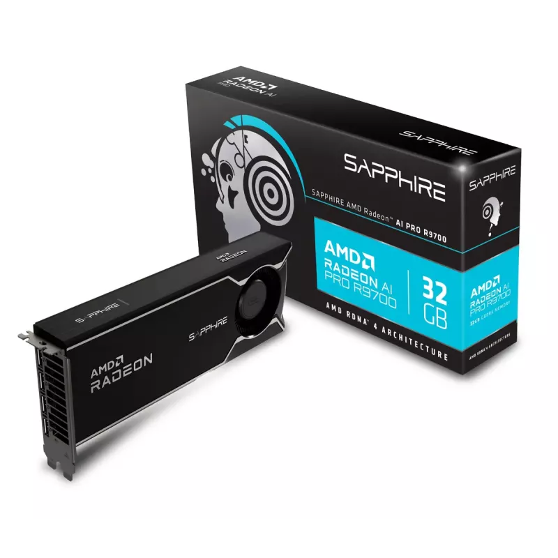 Graphics card Sapphire Radeon AI PRO R9700 — 32 GB GDDR6, 256-bit, PCIe 5.0, active cooling (1 fan)