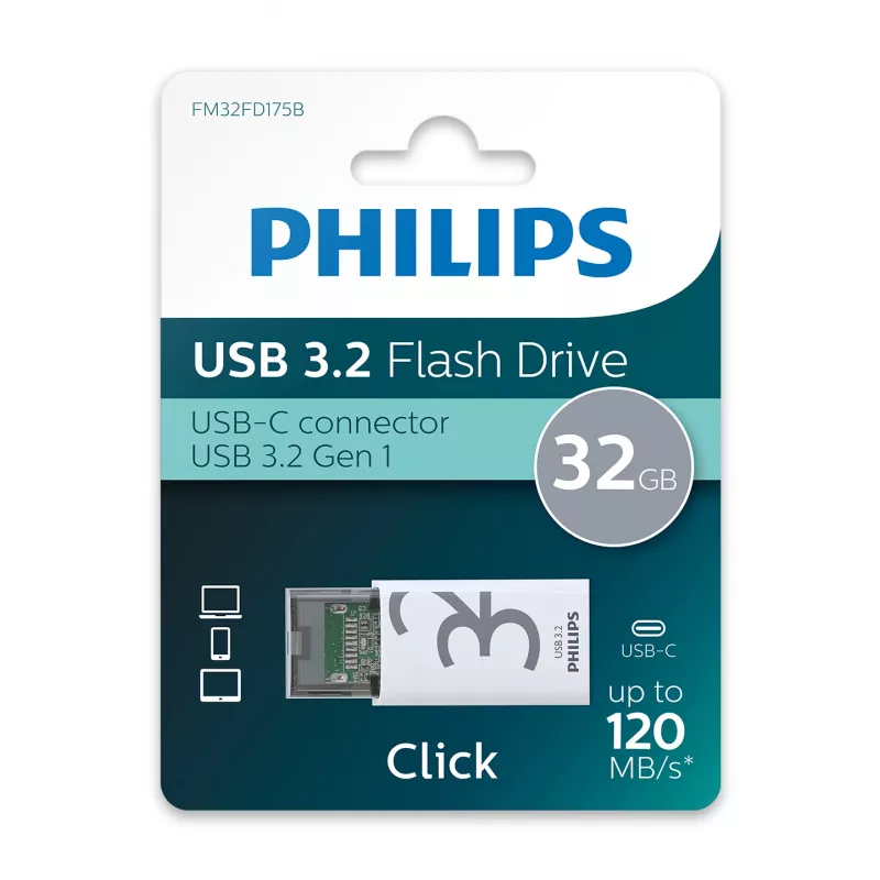 Philips Click USB flash drive 32 GB USB Type-C 3.2 Gen 1 (3.1 Gen 1) Transparent, White