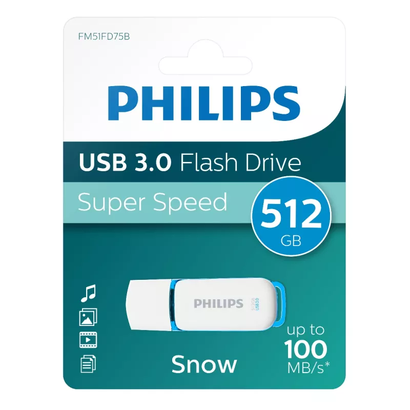 USB flash drive Philips FM51FD75B 512 GB, USB Type-A, USB 3.2 Gen 1 (3.1 Gen 1), white