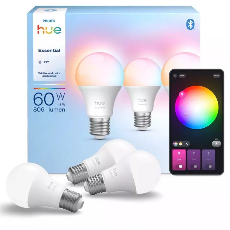 Philips Hue White and colour ambience Essential A60 – E27 smart bulb – 806 lm – 8W – 3-pack
