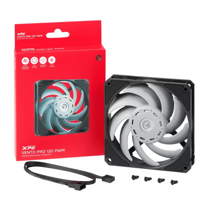 XPG VENTO PRO 120 PWM Black, Fan, 12 cm, 450 RPM, 2500 RPM, Black, White