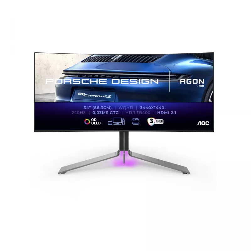 AOC Porsche PD34 computer monitor 86.4 cm (34 inch) 3440 x 1440 pixels Wide Quad HD QD-OLED Black