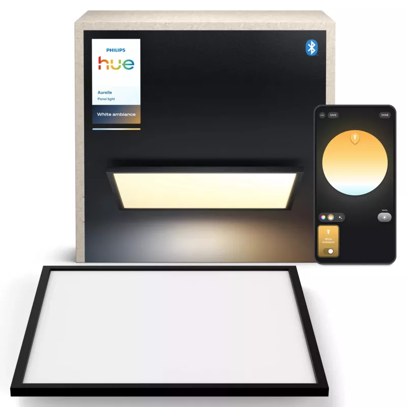 Smart ceiling light Philips Hue Aurelle Square Panel 600×600 mm, Bluetooth, 220–240V, 48 mm depth, black/white