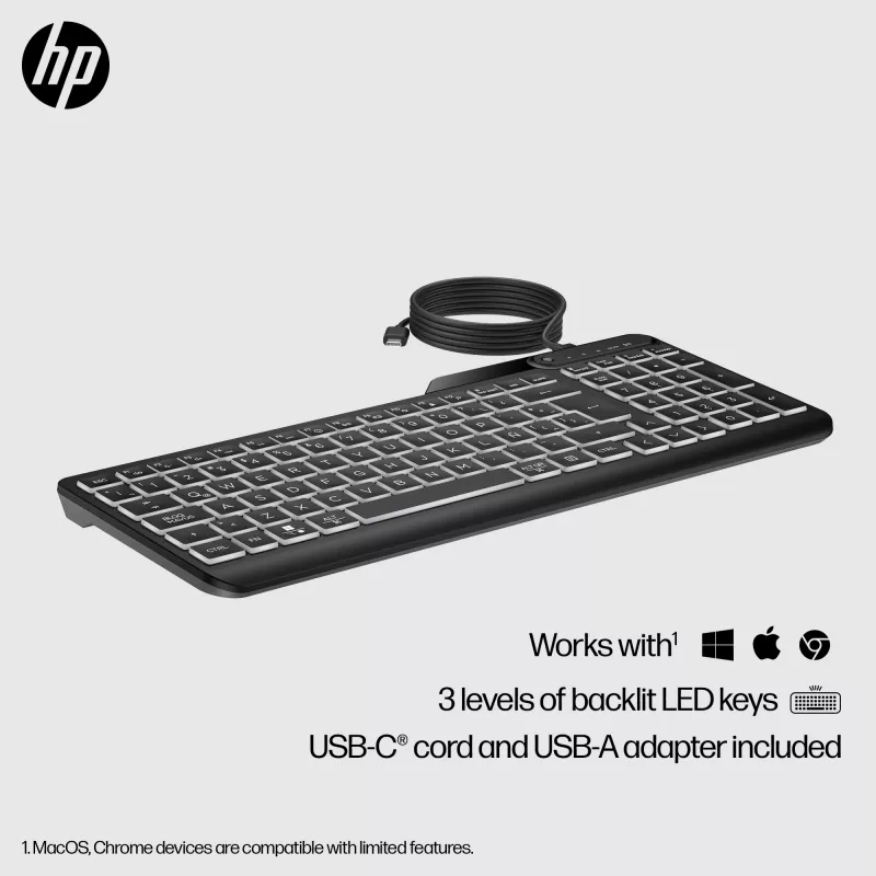 HP 400 Backlit Wired Keyboard Full-size USB Black