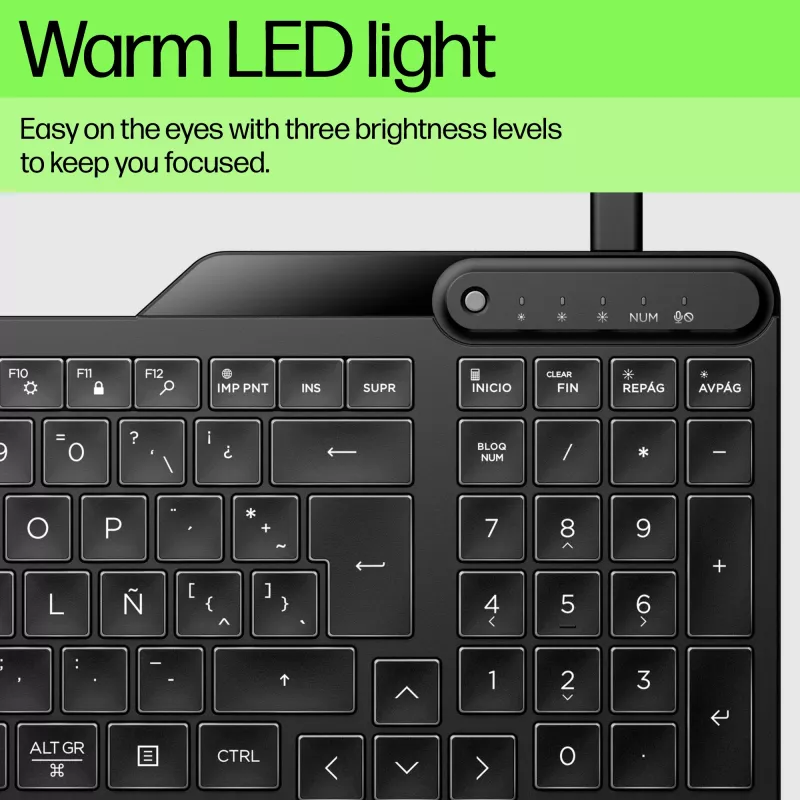 HP 400 Backlit Wired Keyboard Full-size USB Black