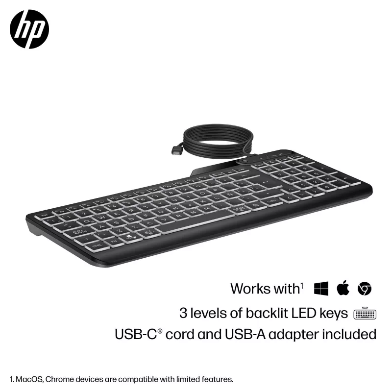 HP 400 Backlit Wired Keyboard Full-size USB Black