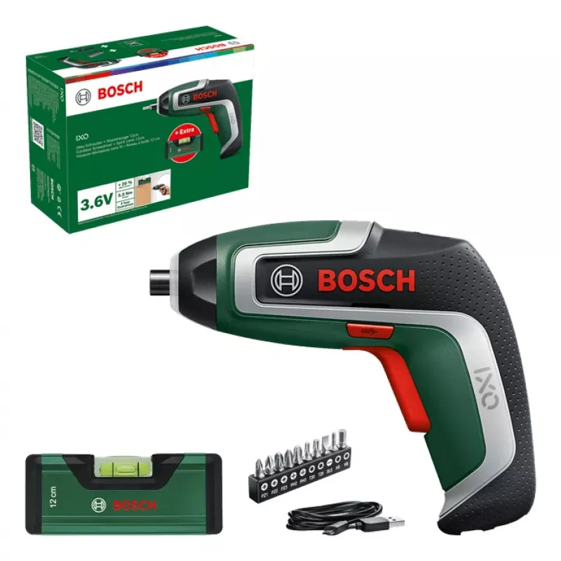 Cordless screwdriver Bosch IXO 7 with 32-piece bit set, rechargeable handheld driver