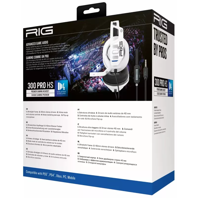 Headset nacon RIG 300 PRO HS — wired head-band gaming headset, circumaural, 20–20000 Hz, 1.2 m cable, white