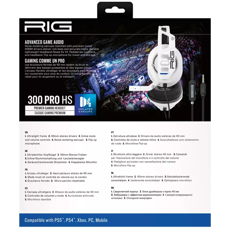 Headset nacon RIG 300 PRO HS — wired head-band gaming headset, circumaural, 20–20000 Hz, 1.2 m cable, white