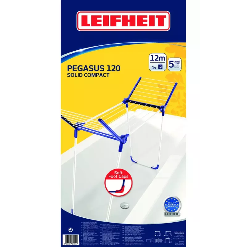 Floor-standing clothes rack Leifheit Pegasus 120 Solid Compact, foldable metal/plastic, 12 m drying space, 920×440×1490 mm