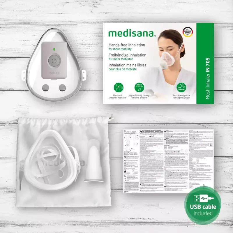 Nasal inhaler Medisana IN 705, battery-powered, continuous mode, grey/white, 54×44×36 mm, 45 g