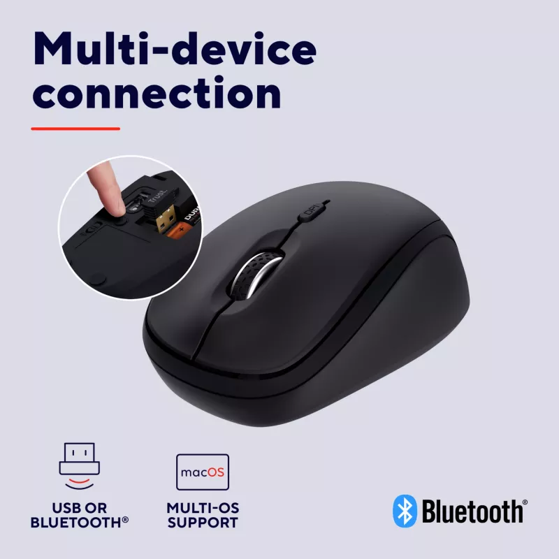 Trust Yvi+ mouse Universal Ambidextrous RF Wireless + Bluetooth Optical 1600 DPI