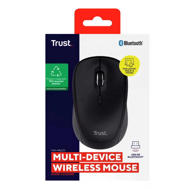 Trust Yvi+ mouse Universal Ambidextrous RF Wireless + Bluetooth Optical 1600 DPI