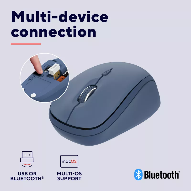 Trust Yvi+ mouse Universal Ambidextrous RF Wireless + Bluetooth Optical 1600 DPI