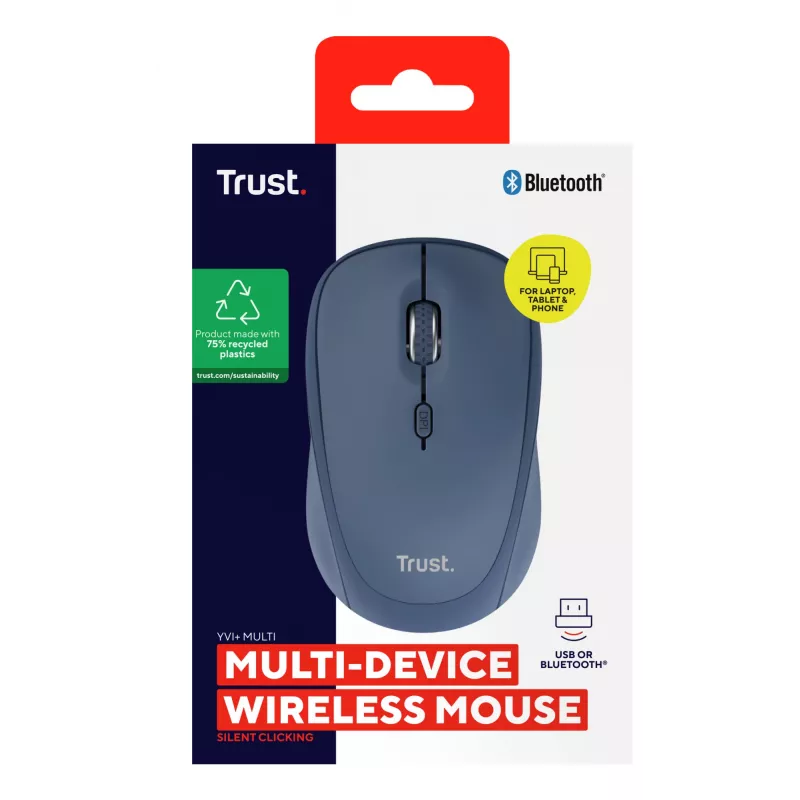 Trust Yvi+ mouse Universal Ambidextrous RF Wireless + Bluetooth Optical 1600 DPI