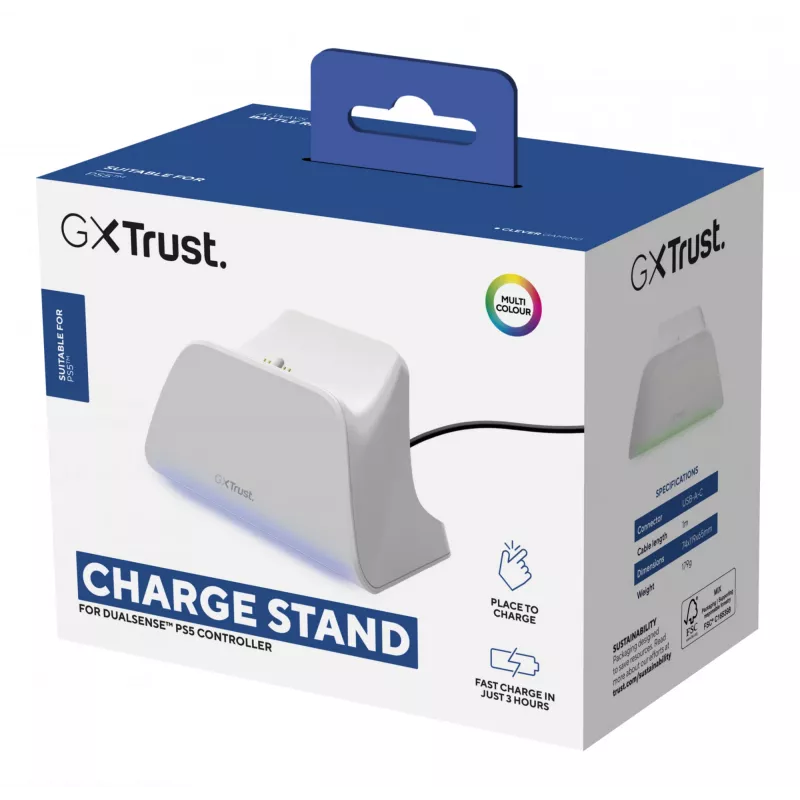 Charging station TRUST GXT255W for PS5 Dual charging, white