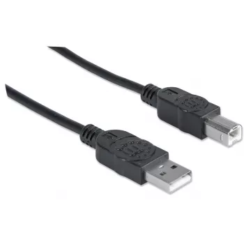 Manhattan USB-A to USB-B Cable, 3m, Male to Male, 480 Mbps (USB 2.0), Hi-Speed USB, Black, Lifetime Warranty, Equivalent to USB2HAB3M.