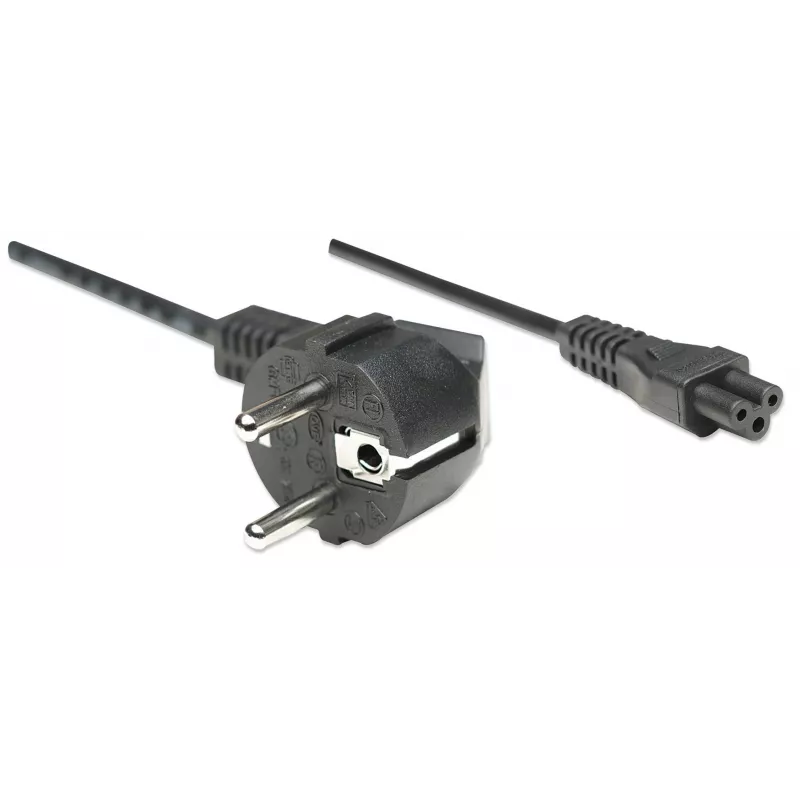Manhattan Mains Power Cord/Cable, Euro 2-pin (CEE 7/4 Schuko) plug to C5 Female (cloverleaf/triangular), 1.8m, 16A, Lead, Lifetime Warranty