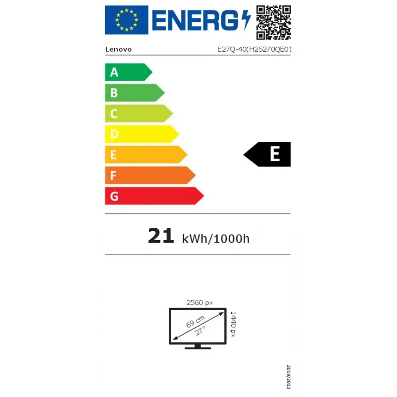 Monitor Lenovo ThinkVision E27Q-40 27 inch LCD Quad HD 2560 x 1440
