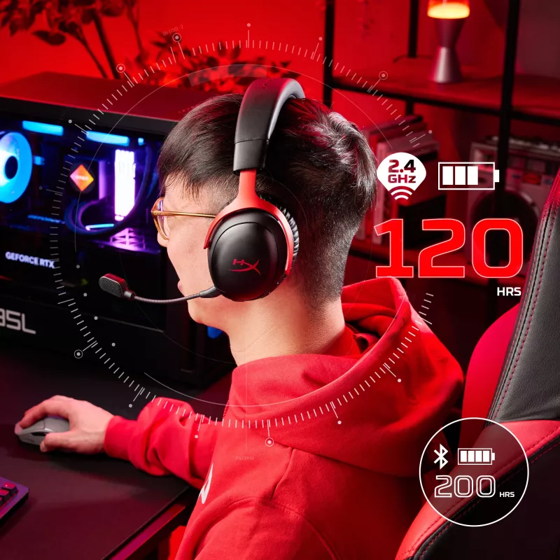 HyperX Cloud III S Wireless - Gaming Headset (Black-Red), Red, China, Circumaural, Closed, 115 mm, 210 mm
