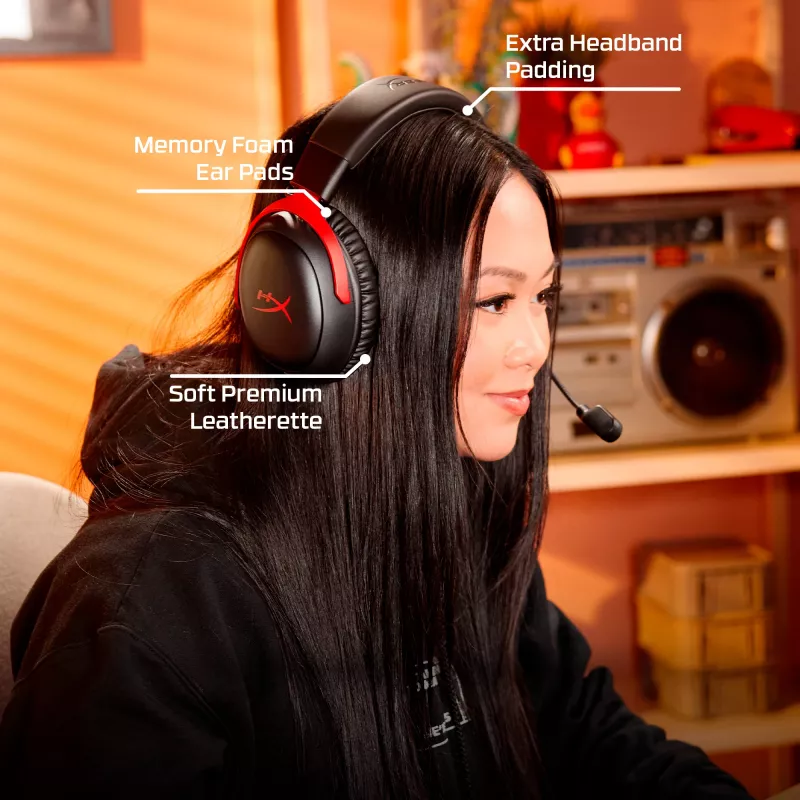 HyperX Cloud III S Wireless - Gaming Headset (Black-Red), Red, China, Circumaural, Closed, 115 mm, 210 mm