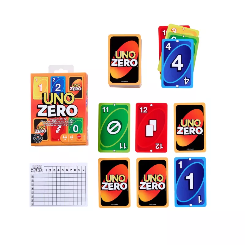 Card Game MATTEL UNO Zero — Shedding Card Game, Age 7+, Includes Deck and Scorecard