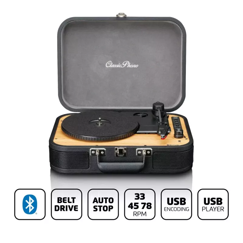 Turntable suitcase Lenco TT116BK with built-in speakers — portable vinyl player, black