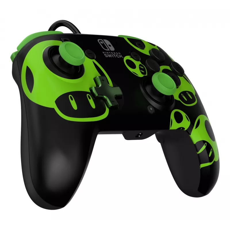 Gamepad PDP REMATCH Wired Controller 1-Up Glow in the Dark for Nintendo Switch, USB, 3m cable, D-pad, Home button, Black/Green