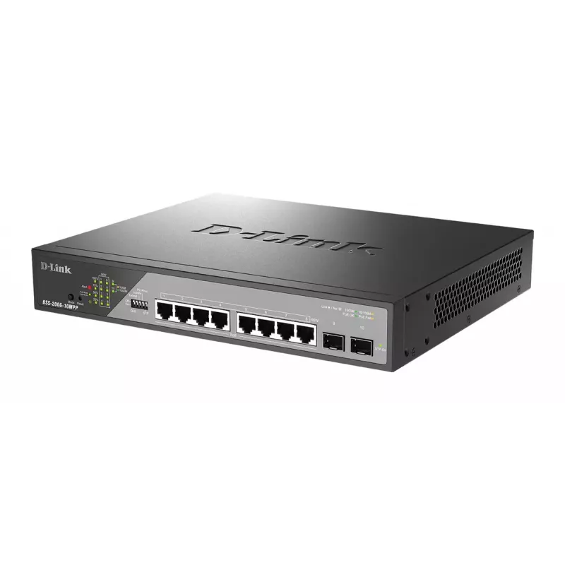 D-Link DSS-200G-10MPP network switch Managed L2 Gigabit Ethernet (10/100/1000) Power over Ethernet (PoE) 1U Black, Grey