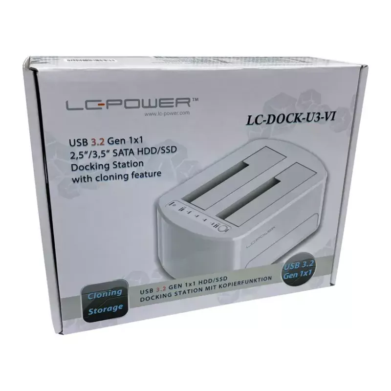 LC Power LC-DOCK-U3-VI - HDD / SSD Dockingstation - 2.5, 3.5 (6,4 cm, 8,9 cm) - 2 Sender/Kanal - SATA - USB 3,2 (Gen 2x1) - weiß, Eierschale (LC-DOCK-
