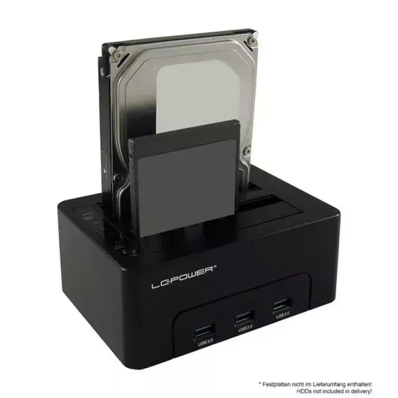 LC Power LC-DOCK-U3-HUB - HDD-Dockingstation mit Netzanzeige, 3-Port-USB-Hub, Ein/Aus-Schalter, Klon-Funktion Schächte: 2 - 2.5 / 3.5 gemeinsam genutz